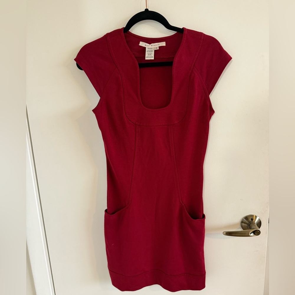 Max Studio Deep Raspberry Cap-Sleeve Scoop-Neck Dress